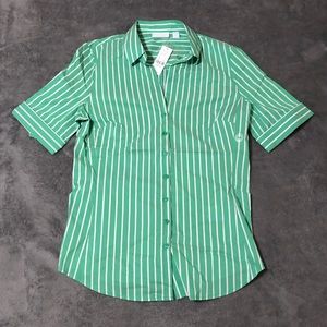 NY&Co Green/White Striped Button Down Shirt